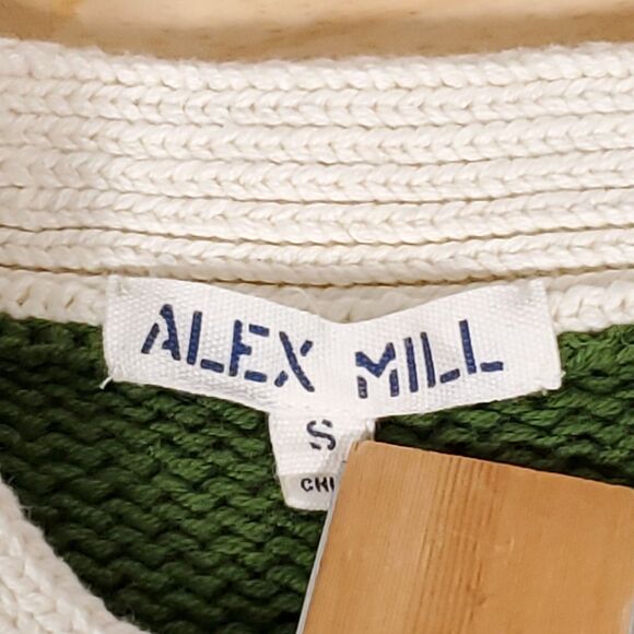 ALEX MILL Nico Tipped Cardigan Sz S Sweater Chunky Knit Green Ivory Cottagecore - Picture 5 of 10